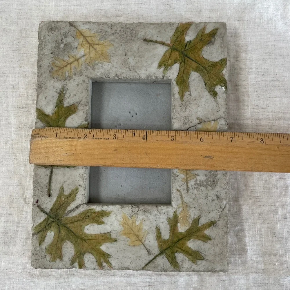 Pressed Leaf Stone Picture Frame 3x5 Tabletop Hanging Whimsygoth Decor 90s